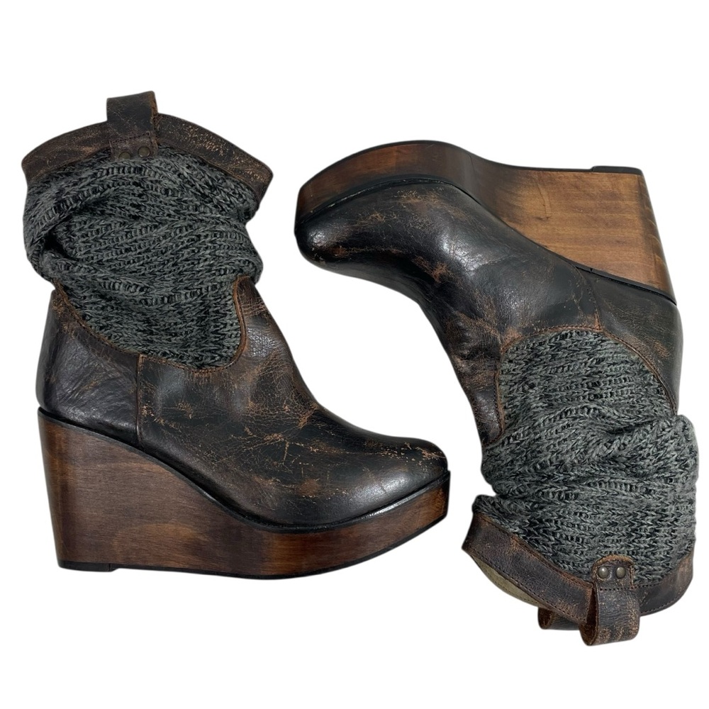 NEW BED STU Bruges Slouchy Leather Wedge Boots Size 8.5 Distressed - Picture 6 of 16